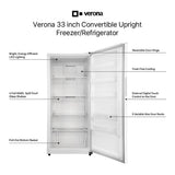 Verona VEFCF3320WH 33 inch Convertible Upright Freezer/Refrigerator with 20.2 cu. ft. Capacity, Exterior Control Panel, Garage Ready, Energy Star (White)