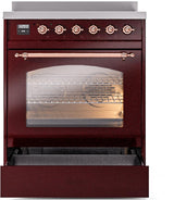 Nostalgie II 30 Inch Electric Freestanding Range in Burgundy with Copper Trim