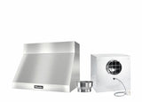 DAR 1220 Set 10 Wall-Mounted Range Hood with Extraction Mode with external XL motor including 6" chimney cover.