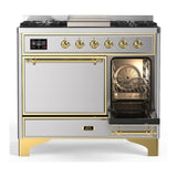 ILVE UMD40FQNR3SSG Majestic III 40 inch Dual Fuel Range with 6 Burners and Griddle, Dual Function Burner up to 25,000 BTU (Natural Gas, Solid Door, Stainless Steel, Brass)