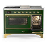 ILVE UM48FSNR3EGG Majestic III 48 inch Dual Fuel Range with 5 Black Brass Burners, Griddle and French Top, Dual Function Burner up to 25,000 BTU (Natural Gas, Triple Glass Door, Emerald Green, Brass)