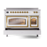 ILVE UNI486NMPWHG Nostalgie II Noblesse 48 inch Induction Range (Triple Glass Door, White, Brass)
