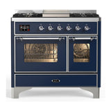 ILVE UMD40FNR3MBC Majestic III 40 inch Dual Fuel Range with 6 Burners and Griddle, Dual Function Burner up to 25,000 BTU (Natural Gas, Triple Glass Door, Midnight Blue, Chrome)