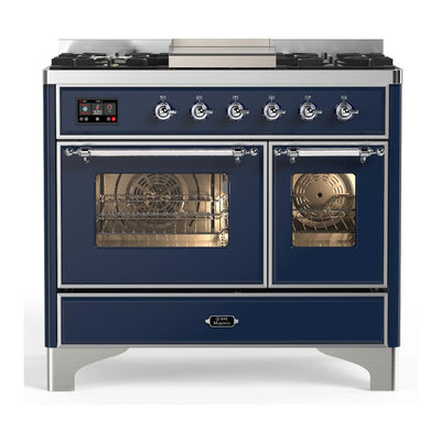 ILVE UMD40FNR3MBC Majestic III 40 inch Dual Fuel Range with 6 Burners and Griddle, Dual Function Burner up to 25,000 BTU (Natural Gas, Triple Glass Door, Midnight Blue, Chrome)