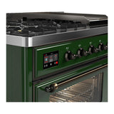 ILVE UM48FNR3EGBLP Majestic III 48 inch Dual Fuel Range with 8 Burners and Griddle, Dual Function Burner up to 25,000 BTU (Liquid Propane, Triple Glass Door, Emerald Green, Burnished)