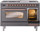Nostalgie II 48 Inch Dual Fuel Natural Gas Freestanding Range in Matte Graphite with Copper Trim