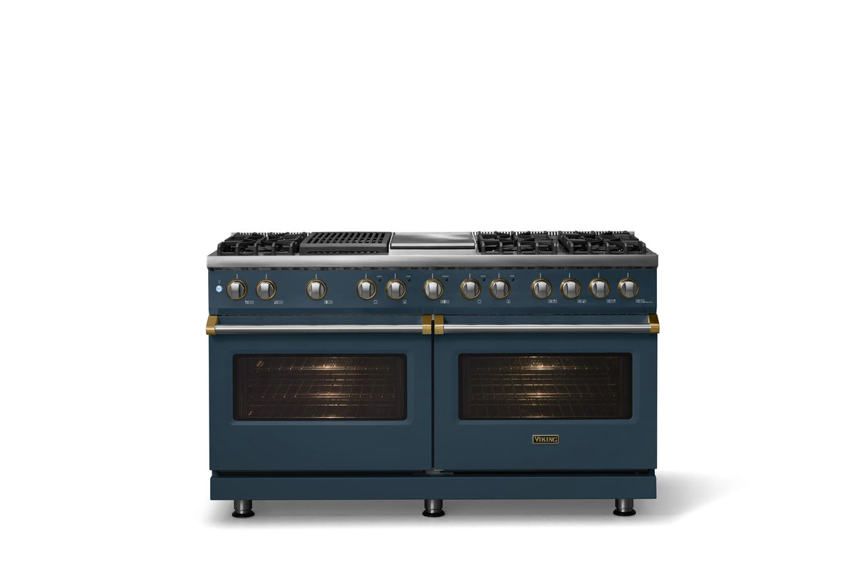 60"W.Dual Fuel Range (Finish: Squall, Trim: Brushed Brass, Fuel: Natural Gas)