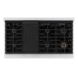 ZLINE Autograph Edition 48 in. 6.7 cu. ft. Paramount Double Oven Dual Fuel Range with 8 Burner Gas Cooktop in Stainless Steel and Champagne Bronze Helix Handles and Knob Accents (SDRZ-48-KCB)