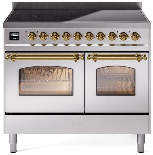 Nostalgie II 40 Inch Electric Freestanding Range in Stainless Steel with Brass Trim