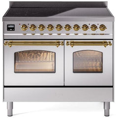 Nostalgie II 40 Inch Electric Freestanding Range in Stainless Steel with Brass Trim