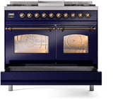 Nostalgie II 40 Inch Dual Fuel Natural Gas Freestanding Range in Blue with Bronze Trim