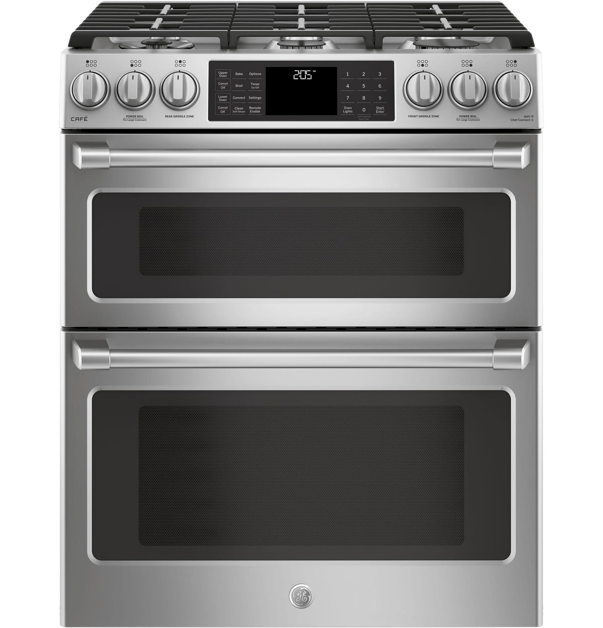 GE Cafe™ Series 30" Slide-In Front Control Dual-Fuel Double Oven with Convection Range