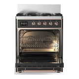 ILVE UM30NR3MGP Majestic III 30 inch Dual Fuel Range with 5 Black Brass Burners, Dual Function Burner up to 25,000 BTU (Natural Gas, Triple Glass Door, Graphite Matte, Copper)