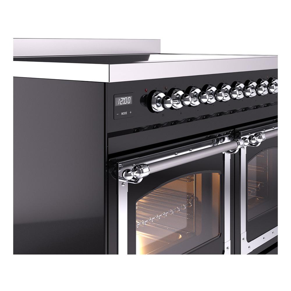 ILVE UNDI406NMPBKC Nostalgie II Noblesse 40 inch Induction Range (Triple Glass Door, Glossy Black, Chrome)