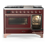 ILVE UM48FNR3BUP Majestic III 48 inch Dual Fuel Range with 8 Burners and Griddle, Dual Function Burner up to 25,000 BTU (Natural Gas, Triple Glass Door, Burgundy, Copper)