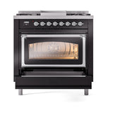 ILVE UN36FNMPBKC Nostalgie II Noblesse 36 inch Dual Fuel Range (Natural Gas, Triple Glass Door, Glossy Black, Chrome)