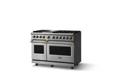 48"W. Dual Fuel Range (Burner: 6g, Finish: Stainless Steel, Trim: Brushed Brass, Fuel: Natural Gas)