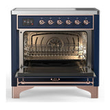 ILVE UMIB36QNR3MBP Majestic III 36 inch Induction Range with 6 Elements, 3.5 cu. ft. Total Oven Capacity (Solid Door, Midnight Blue, Copper)