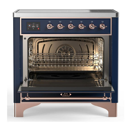 ILVE UMIB36QNR3MBP Majestic III 36 inch Induction Range with 6 Elements, 3.5 cu. ft. Total Oven Capacity (Solid Door, Midnight Blue, Copper)