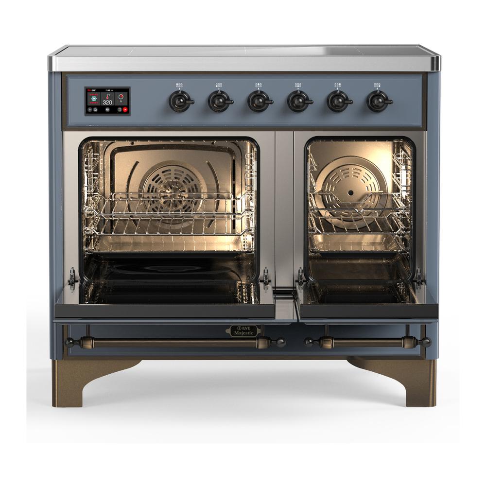 ILVE UMDIB40NR3BGB Majestic III 40 inch Induction Range with 6 Elements, 3.82 cu. ft. Total Oven Capacity (Triple Glass Door, Blue Grey, Burnished)
