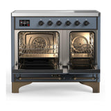 ILVE UMDIB40NR3BGB Majestic III 40 inch Induction Range with 6 Elements, 3.82 cu. ft. Total Oven Capacity (Triple Glass Door, Blue Grey, Burnished)