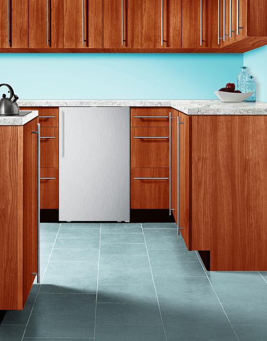ADA Compliant 20" Wide Built-in Undercounter All-freezer, -20 C Capable With A Stainless Steel Door, Thin Handle and Black Cabinet