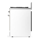 ILVE UM30NR3WHC Majestic III 30 inch Dual Fuel Range with 5 Black Brass Burners, Dual Function Burner up to 25,000 BTU (Natural Gas, Triple Glass Door, White, Chrome)