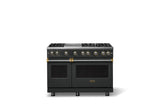 48"W. Sealed Burner Gas Range (Burner: 6g, Finish: Antique Bronze, Trim: Brushed Brass, Fuel: Natural Gas)