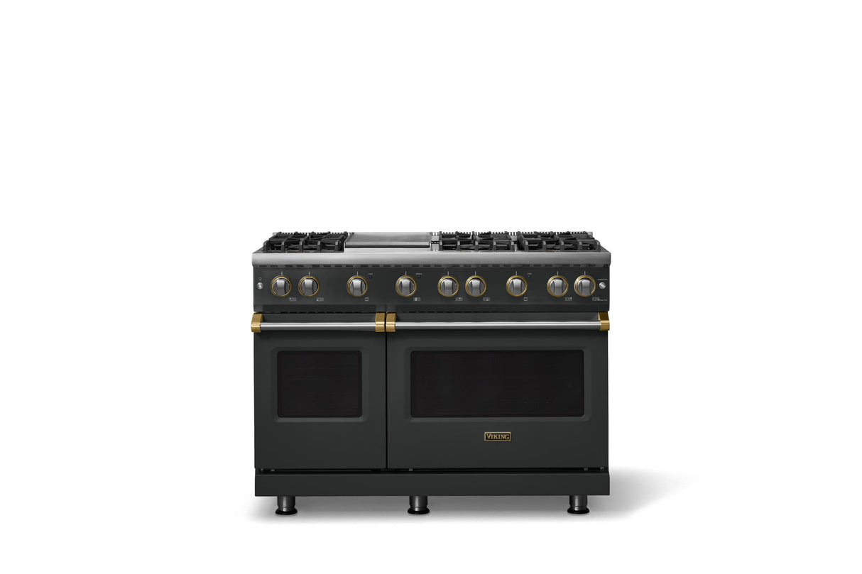 48"W. Sealed Burner Gas Range (Burner: 6g, Finish: Antique Bronze, Trim: Brushed Brass, Fuel: Propane)