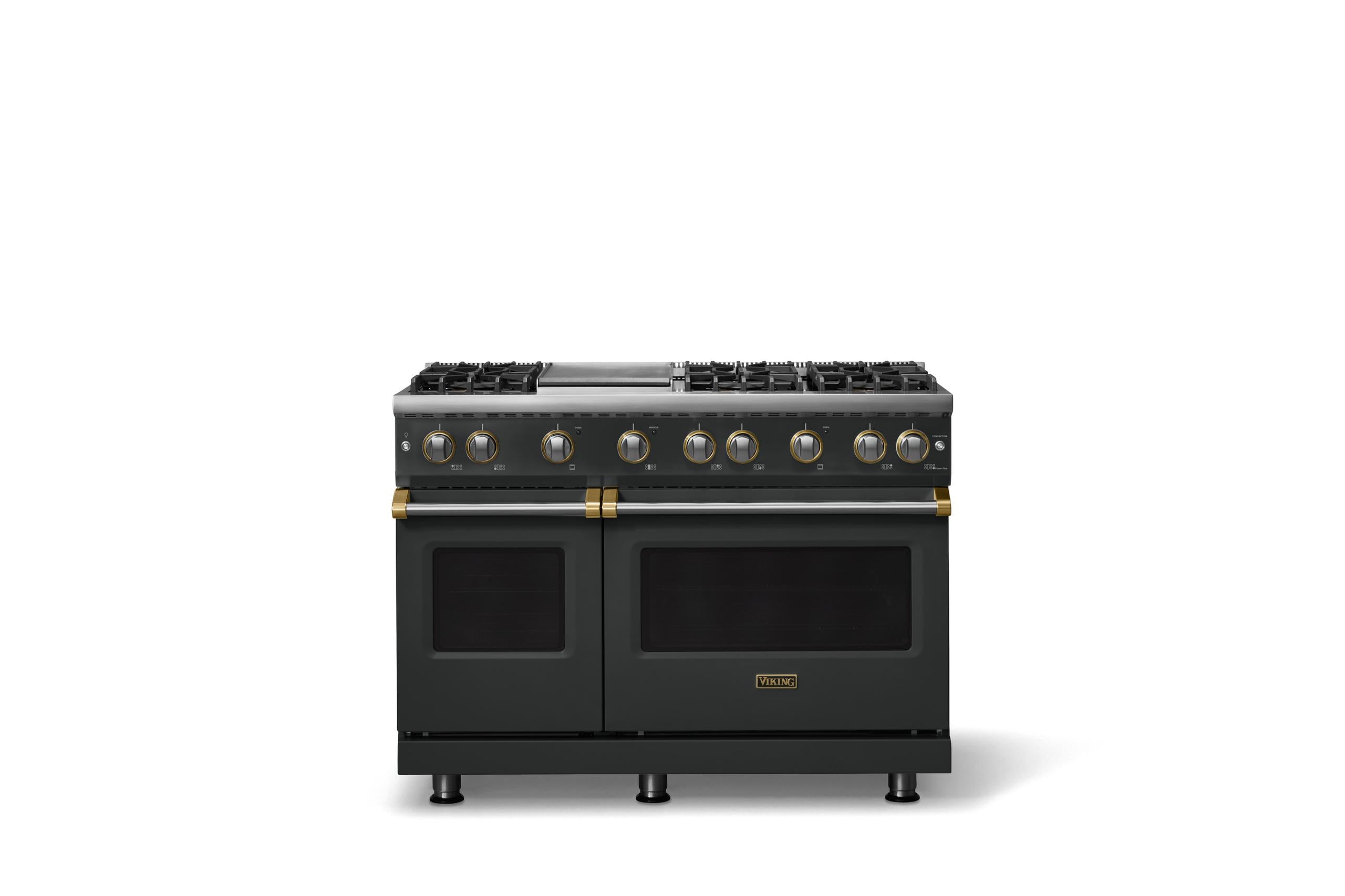 48"W. Sealed Burner Gas Range (Burner: 6g, Finish: Antique Bronze, Trim: Brushed Brass, Fuel: Propane)