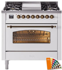 Nostalgie II 36 Inch Dual Fuel Natural Gas Freestanding Range in RAL Custom Color with Bronze Trim