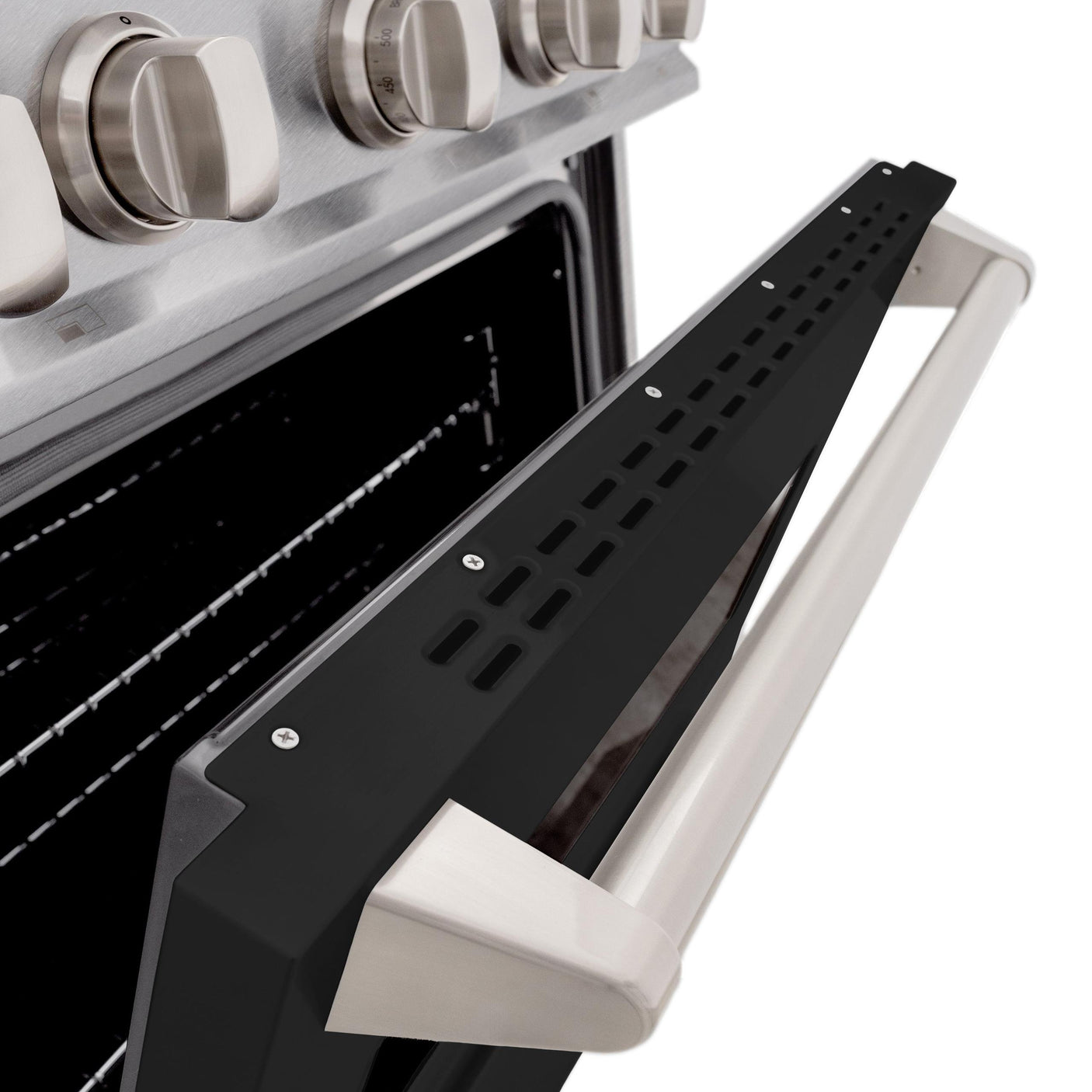 ZLINE 30 in. 4.2 cu. ft. Classic Gas Range with 4 Burner Cooktop and Convection Gas Oven in DuraSnow' Stainless Steel with Black Matte Door (CGRS-BLM-30)