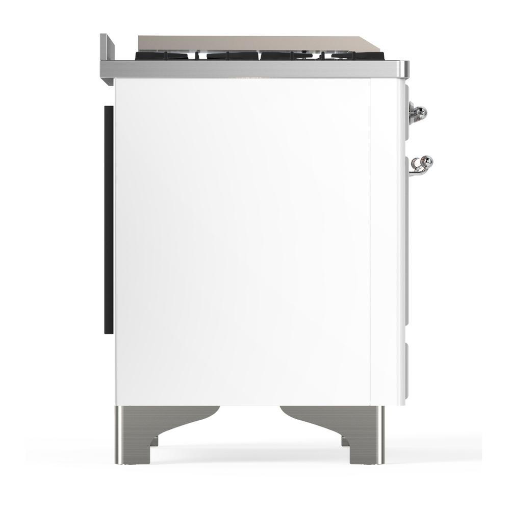 ILVE UM60FSQNR3WHC Majestic III 60 inch Dual Fuel Range with 7 Burners, Griddle and French Top, Dual Function Burner with up to 25,000 BTU (Natural Gas, Solid Door, White, Chrome)