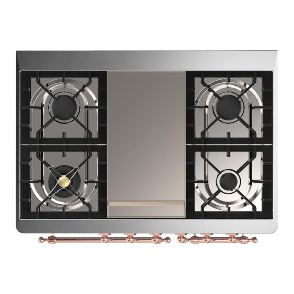 ILVE UMD40FNR3MGPLP Majestic III 40 inch Dual Fuel Range with 6 Burners and Griddle, Dual Function Burner up to 25,000 BTU (Liquid Propane, Triple Glass Door, Graphite Matte, Copper)