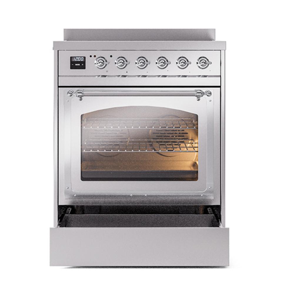 ILVE UNI304NMPSSC Nostalgie II Noblesse 30 inch Induction Range (Triple Glass Door, Stainless Steel, Chrome)