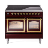 ILVE UNDI406NMPBUG Nostalgie II Noblesse 40 inch Induction Range (Triple Glass Door, Burgundy, Brass)