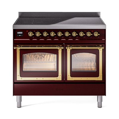 ILVE UNDI406NMPBUG Nostalgie II Noblesse 40 inch Induction Range (Triple Glass Door, Burgundy, Brass)