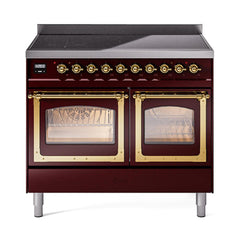 ILVE UNDI406NMPBUG Nostalgie II Noblesse 40 inch Induction Range (Triple Glass Door, Burgundy, Brass)