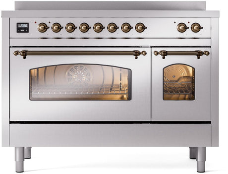 Nostalgie II 48 Inch Electric Freestanding Range in Stainless Steel with Bronze Trim