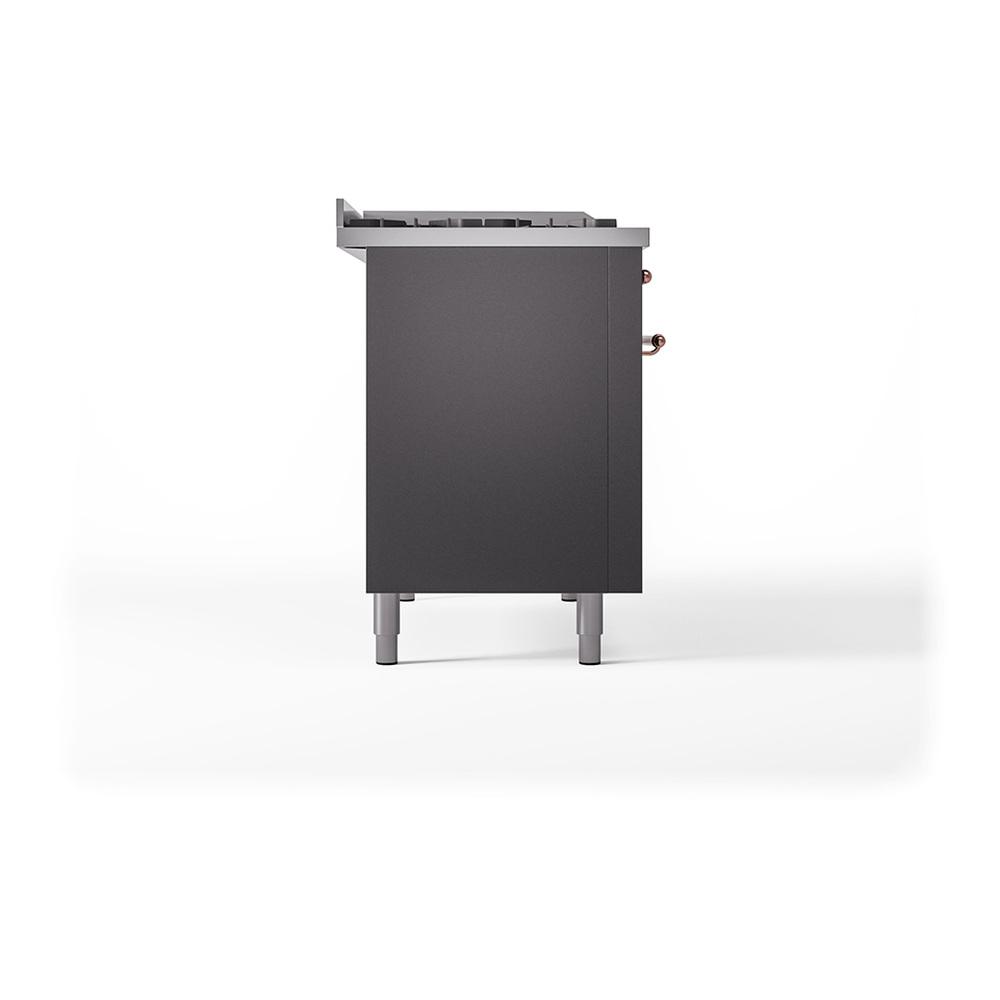ILVE UN48FSQNMPMGP Nostalgie II Noblesse 48 inch Dual Fuel Range (5 Sealed Burners + Griddle + French Top, Natural Gas, Solid Door, Graphite Matte, Copper)