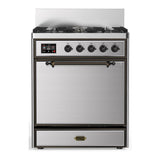 ILVE UM30QNR3SSB Majestic III 30 inch Dual Fuel Range with 5 Black Brass Burners, Dual Function Burner up to 25,000 BTU (Natural Gas, Solid Door, Stainless Steel, Burnished)