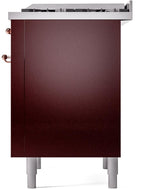 Nostalgie II 36 Inch Dual Fuel Natural Gas Freestanding Range in Burgundy with Copper Trim