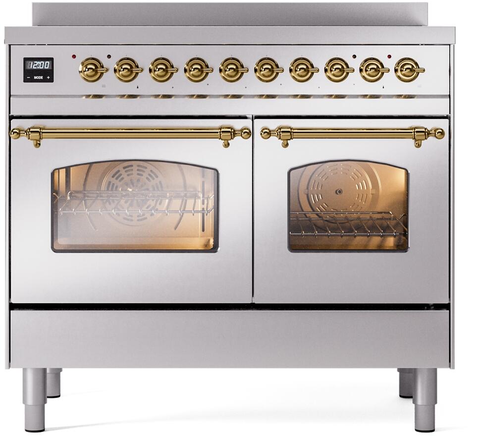 Nostalgie II 40 Inch Electric Freestanding Range in Stainless Steel with Brass Trim
