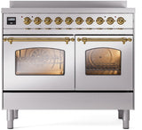 Nostalgie II 40 Inch Electric Freestanding Range in Stainless Steel with Brass Trim