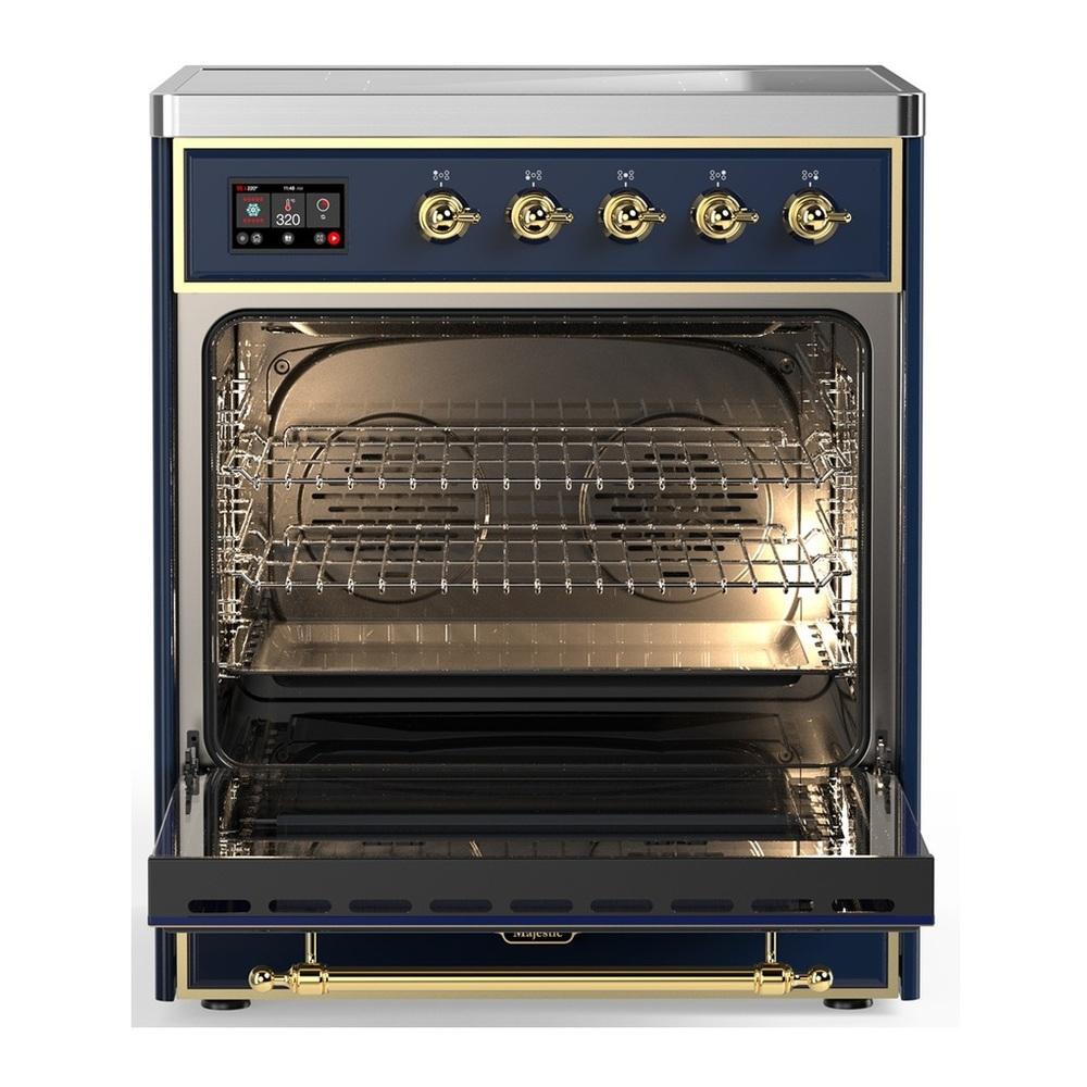ILVE UMIB30NR3MBG Majestic III 30 inch Induction Range with 4 Elements, 4 cu. ft. Oven Capacity (Triple Glass Door, Midnight Blue, Brass)