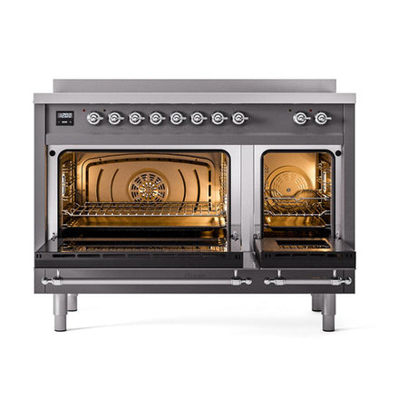 ILVE UNI486QNMPMGC Nostalgie II Noblesse 48 inch Induction Range (Solid Door, Graphite Matte, Chrome)