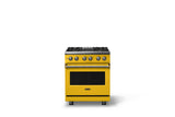 30"W. Dual Fuel Range (Finish: Daffodil, Trim: Brushed Brass, Fuel: Propane)