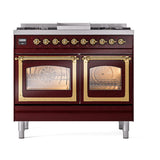 ILVE UND40FNMPBUG Nostalgie II Noblesse 40 inch Dual Fuel Range (Natural Gas, Triple Glass Door, Burgundy, Brass)