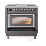 ILVE UN36FNMPMGCLP Nostalgie II Noblesse 36 inch Dual Fuel Range (Liquid Propane, Triple Glass Door, Graphite Matte, Chrome)