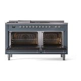 ILVE UN60FSNMPBGCLP Nostalgie II Noblesse 60 inch Dual Fuel Range (7 Sealed Burners + Griddle + French Top, Liquid Propane, Triple Glass Door, Blue Grey, Chrome)
